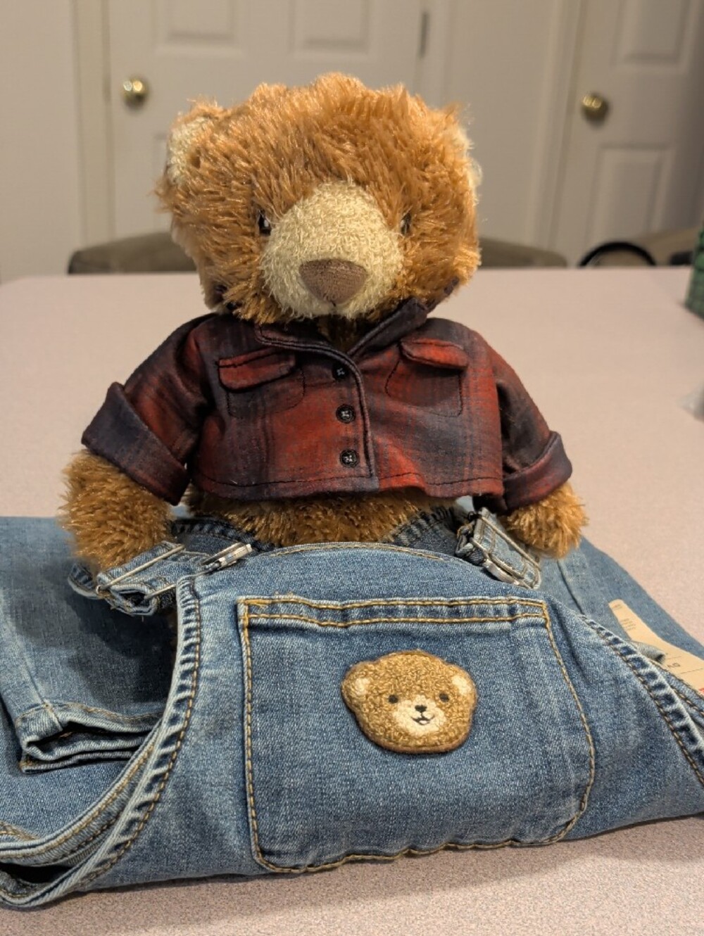 Levis Kids Denim Overalls with Bear Patch & Pendleton Centennial Stuffed Bear